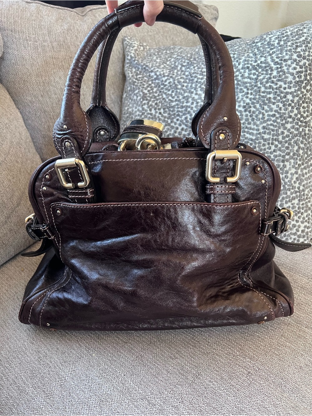 Chloe Paddington Dark Brown Leather Handbag with Gold Accents - Picture 5 of 14
